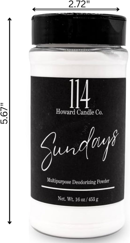 Carpet Deodorizer & Freshener Powder - Upholstery, Couch & Rug Odor Eliminator for Strong Odor & Pet Urine | Baking Soda Formula | Sundays Scent | Safe for Kids & Pets | 1-1-4 Howard Candle Co.