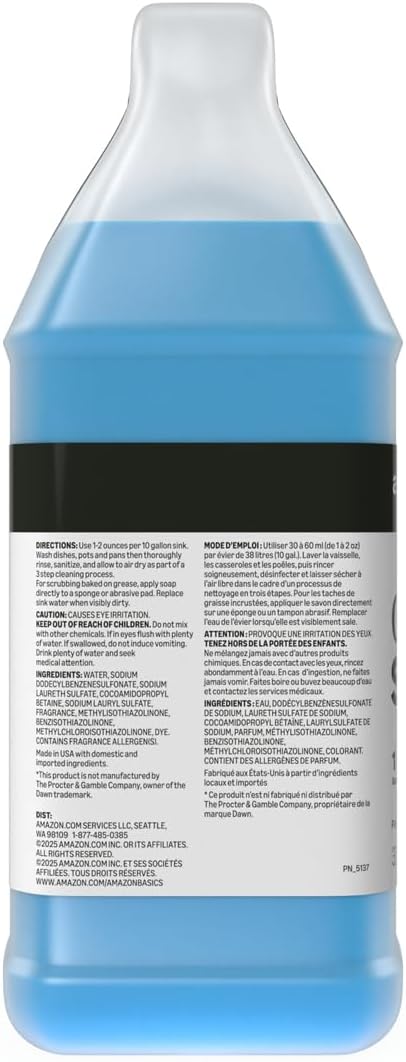 Amazon Basics Commercial Liquid Dish Soap, Long-Lasting Suds, Concentrated Formula, 1 Gallon, Pack of 2