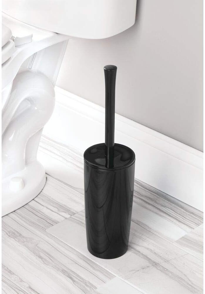 mDesign Slim Plastic Toilet Bowl Brush and Holder Set, Modern Compact Storage Organizer Cleaner Scrubber for Toilet - Heavy Duty Cleaning Plunger for Bathroom, Aura Collection - Navy Blue