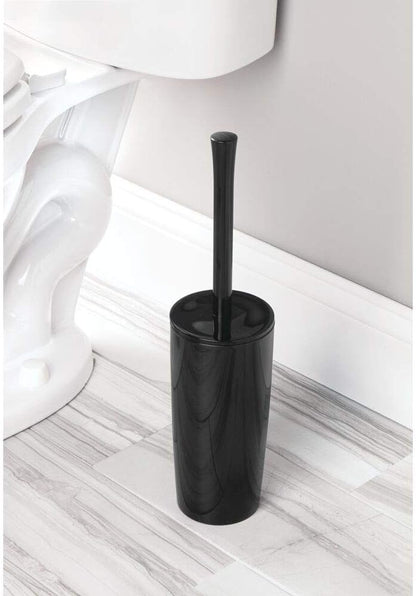 mDesign Slim Plastic Toilet Bowl Brush and Holder Set, Modern Compact Storage Organizer Cleaner Scrubber for Toilet - Heavy Duty Cleaning Plunger for Bathroom, Aura Collection - Navy Blue