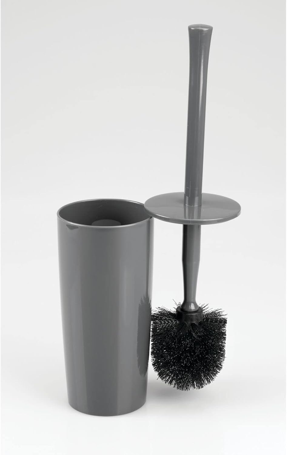 mDesign Slim Plastic Toilet Bowl Brush and Holder Set, Modern Compact Storage Organizer Cleaner Scrubber for Toilet - Heavy Duty Cleaning Plunger for Bathroom, Aura Collection - Navy Blue