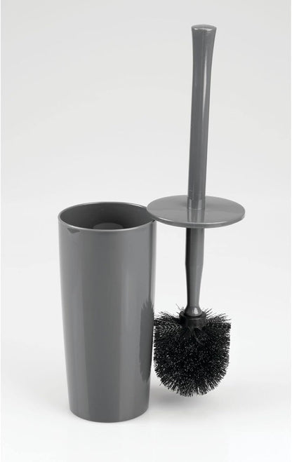 mDesign Slim Plastic Toilet Bowl Brush and Holder Set, Modern Compact Storage Organizer Cleaner Scrubber for Toilet - Heavy Duty Cleaning Plunger for Bathroom, Aura Collection - Navy Blue