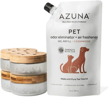 Azuna Pet Odor Eliminator for Strong Odor Gel | Plant Powered Australian Tea Tree Oil | Dog and Cat Room Deodorizer | Child and Pet Safe Air Fresheners for home | Cedarwood Scent | 8oz Pod