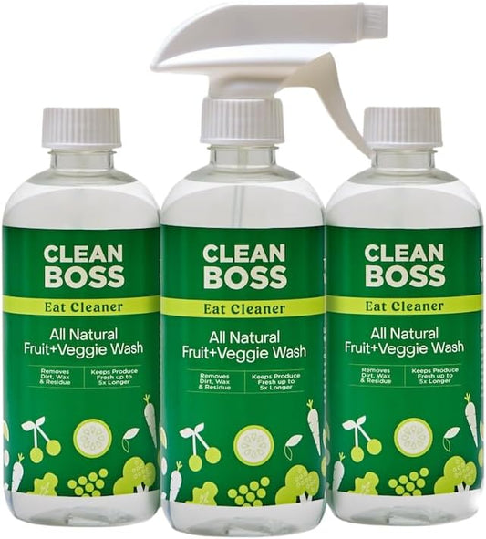 CleanBoss - Eat Cleaner, 12 oz (3 Pack) with one Trigger - Keeps Produce Fresh, Vegan, Gluten Free