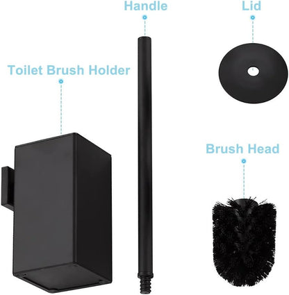 Toilet Brush and Holder Set Freestanding KWQKEM Modern Toilet Bowl Cleaners Brush and Holder with Lid 304 Stainless Steel (Brushed Gold)