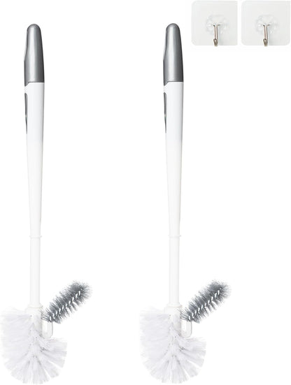 2 Pack Toilet Bowl Brush with Holder for Bathroom, Under-Rim Double Brush Head, Long Handle Household Cleaning Brushes Set (2 Pack Grey Brush with Holder)
