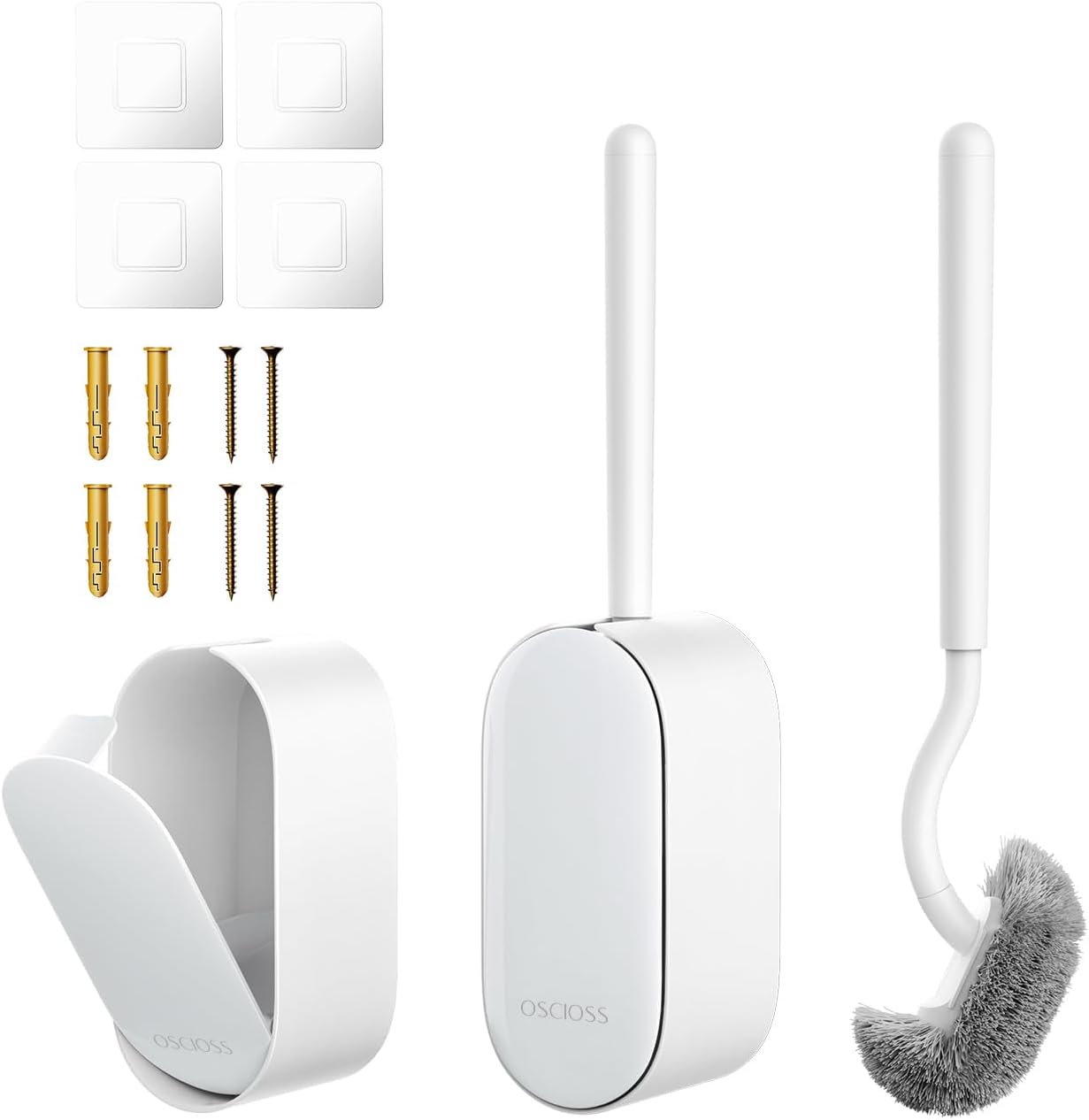 Toilet Bowl Brush and Holder, OSCIOSS Toilet Brush Set with Ergonomic Design, Compact Size, Durable Bristles, RV Toilet Brushes & Holders for Dead Corner Clean, White