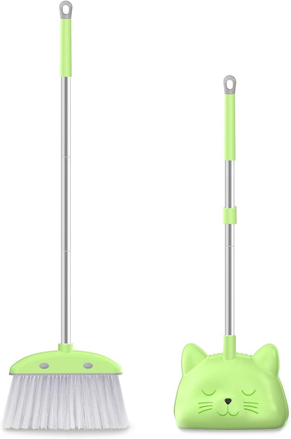 Mini Broom with Dustpan for Kids, 28-in Handle Kids Broom and Dustpan Set for Toddlers Cat-Shaped Children Broom and Cleaning Set Boys Girls Small Housekeeping Helper Set, Pink