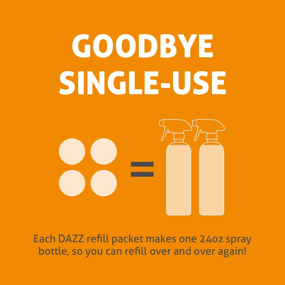 Dazz Bathroom Cleaner Starter Kit (1 Reusable Spray Bottle, 2 Refills) Tile, Tub Shower, Countertop and Bathroom Surfaces - All Natural, Eco Friendly, Non Toxic - Safe for Kids & Pets