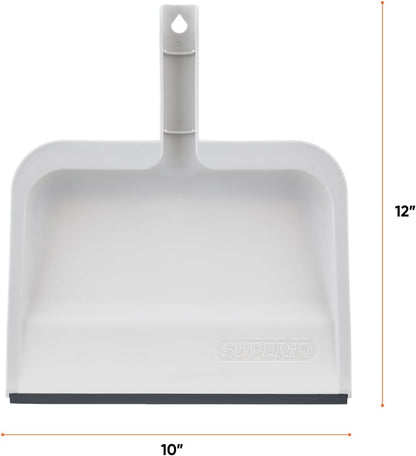 Superio Clip-On Dustpan with Rubber Lip - 10-inch Wide Durable Plastic Dust Pan with Comfort Grip Handle, White, 1-Pack