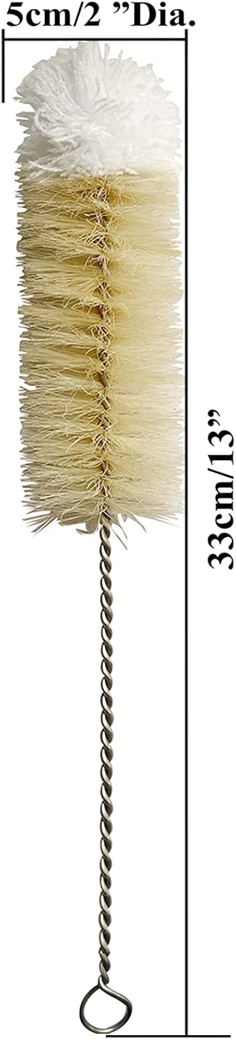 NewFerU Stainless Steel Soda Bottle Cleaning Brush Set in Natural Boar Bristle Wool Tip Long Handle, Flexible Bendable Thick Wire Cleaner for Narrow Neck Water Baby Bottles Straw Pipe Tube Flask (3)