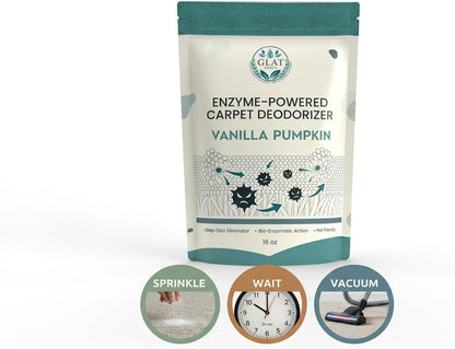 Enzyme-Powered Carpet Deodorizer (Powder) - Vanilla Pumpkin | Natural Pet Odor Eliminator | Bio-Enzymatic Formula, Premium Performance, Eco Friendly | 16 oz