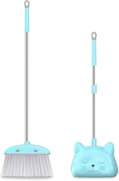 Mini Broom with Dustpan for Kids, 28-in Handle Kids Broom and Dustpan Set for Toddlers Cat-Shaped Children Broom and Cleaning Set Boys Girls Small Housekeeping Helper Set, Pink