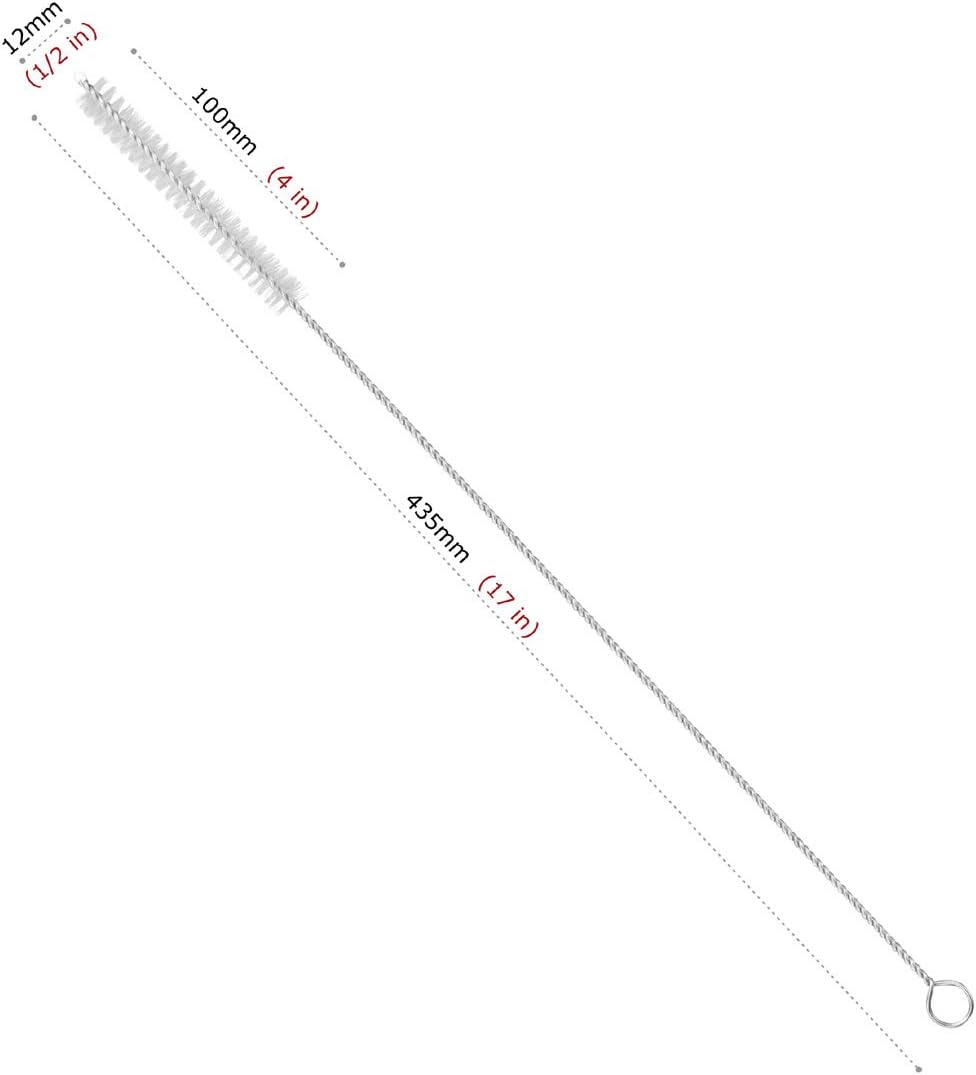 GFDesign Drinking Straw Cleaning Brushes Set 17" Extra Long 1/2" Extra Wide Pipe Tube Cleaner Nylon Bristles Stainless Steel Handle - 17" x 1/2" (12 mm) - Set of 4
