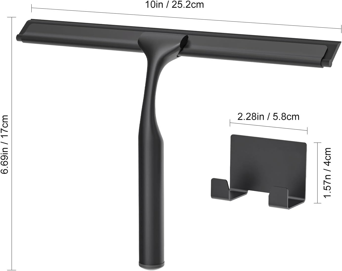 Shower Squeegee for Glass Doors, Shower Squeegee for Tile Shower Walls, Stainless Steel Squeegee for Bathroom, Windows and Mirrors with Storage Hook-12”, Black