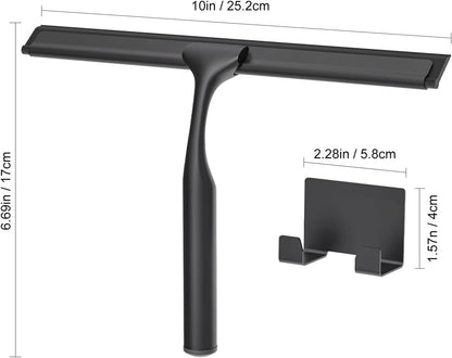 Shower Squeegee for Glass Doors, Shower Squeegee for Tile Shower Walls, Stainless Steel Squeegee for Bathroom, Windows and Mirrors with Storage Hook-12”, Black