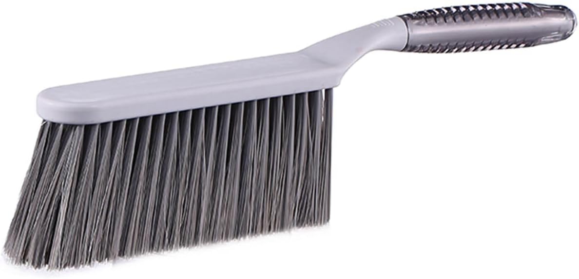 Hand Broom, 14 inch Large Counter Duster, Slightly Stiff Plastic Bristle Brush with Long Handle, Sweep for Furniture, Floor, Bench, Carpet, Woodworking, Patio, Home, Shop(Gray, 14 inch)