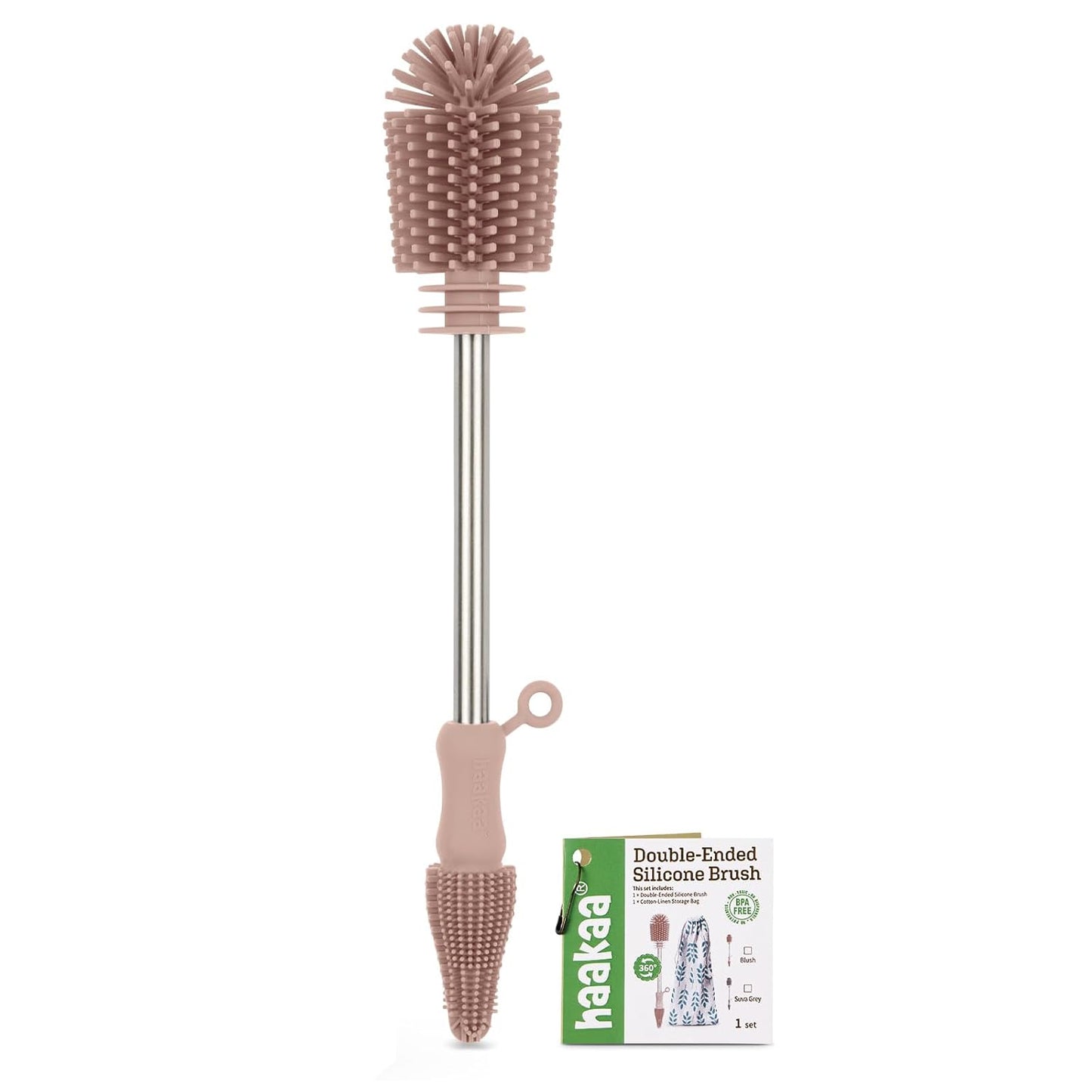 Haakaa Silicone Cleaning Brush - Baby Bottle Brush Cleaner for Breast Pump,Nipple,Breast Milk Storage Bag - Food Grade Silicone - 1 Count - Grey