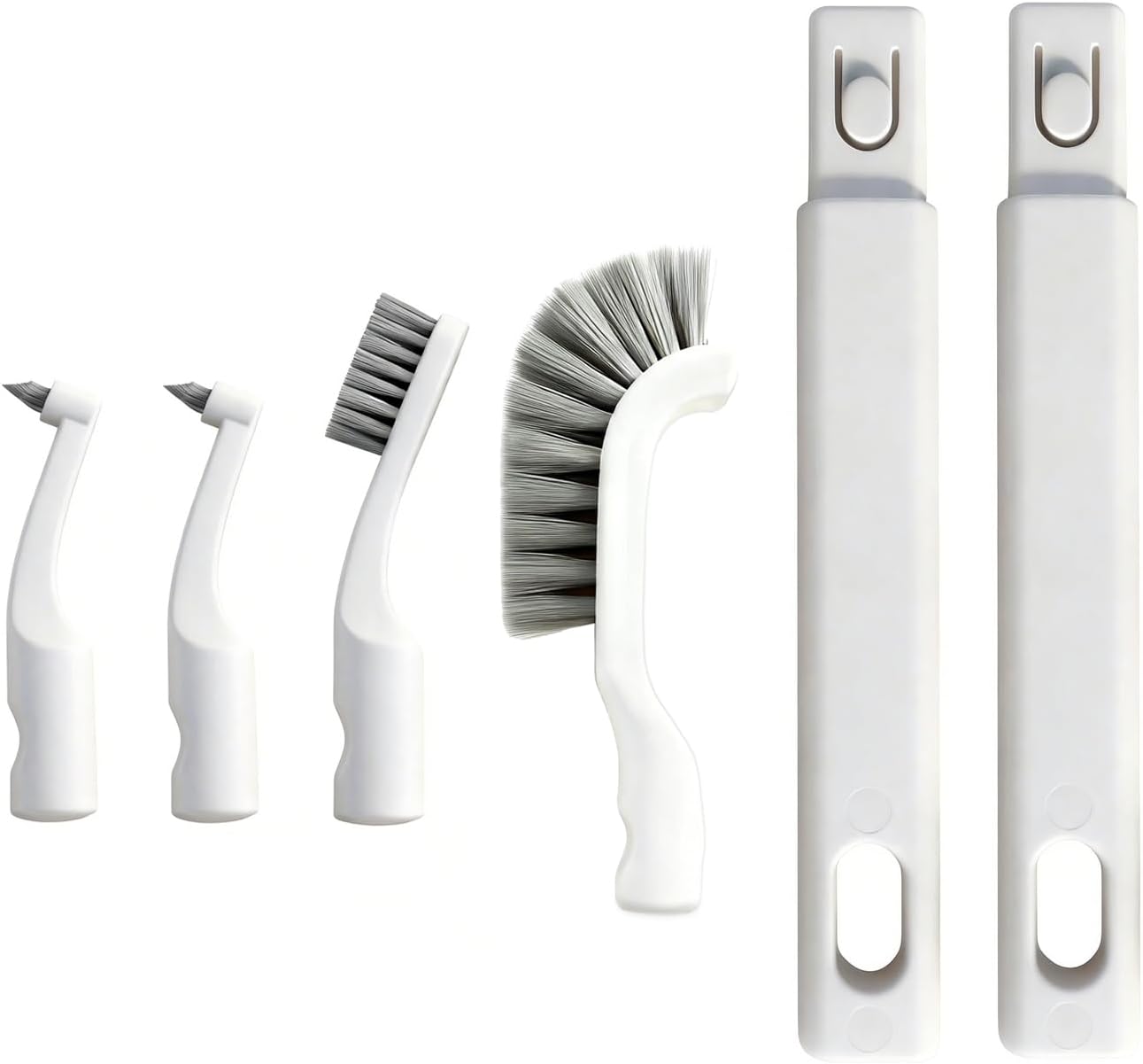 Hard Bristle Crevice Cleaning Brush Set with 4Pcs Brush Heads & 2Pcs Handles, Multifunctional Grout Brush Tools for Kitchen, Bathroom, Sink, Corner, Mug, Blender, and Hard-to-Reach Areas