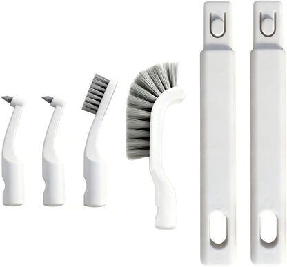 Hard Bristle Crevice Cleaning Brush Set with 4Pcs Brush Heads & 2Pcs Handles, Multifunctional Grout Brush Tools for Kitchen, Bathroom, Sink, Corner, Mug, Blender, and Hard-to-Reach Areas