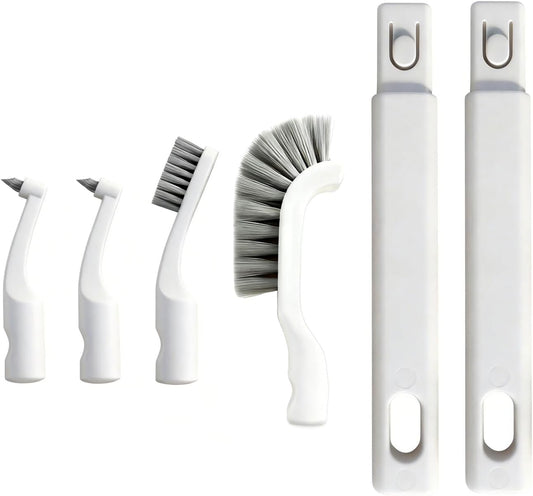 Hard Bristle Crevice Cleaning Brush Set with 4Pcs Brush Heads & 2Pcs Handles, Multifunctional Grout Brush Tools for Kitchen, Bathroom, Sink, Corner, Mug, Blender, and Hard-to-Reach Areas
