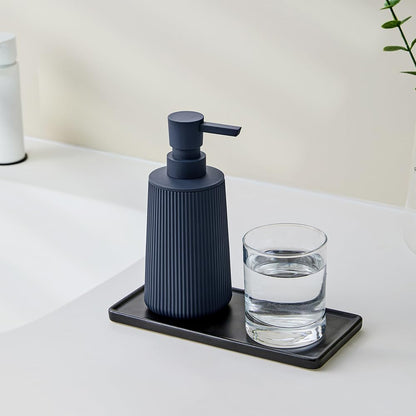 Small Soap Dispenser for Bathroom and Kitchen, Modern Farmhouse Striped Style Plastic Hand Soap Dish Soap Dispenser with Pump Matte Black
