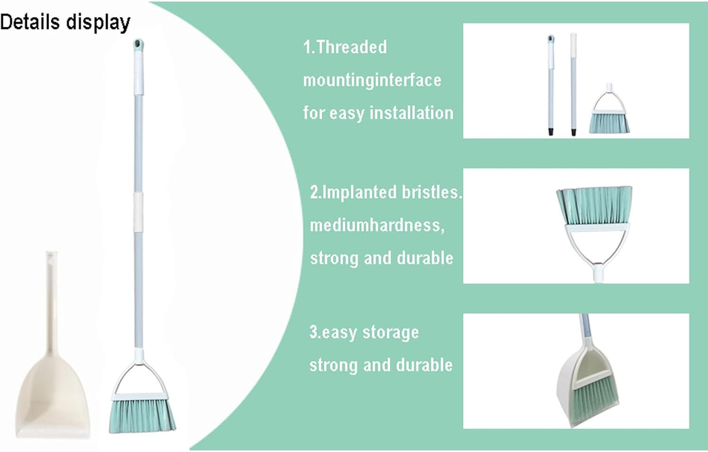Mini Broom with Dustpan for Kids,Little Housekeeping Helper Set (Light Blue)