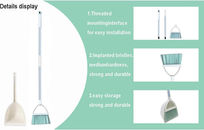 Mini Broom with Dustpan for Kids,Little Housekeeping Helper Set (Light Blue)