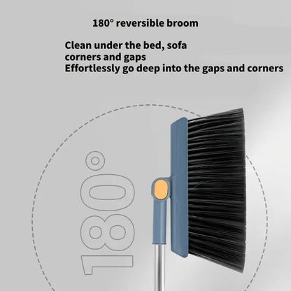 2-in-1 Broom with Dustpan Combo Set,Long Handle Broom Dustpan Combo with Dustpan Teeth to Automatically Clean Hair for Home, Indoor or Outdoor Cleaning Hall Floor (Gray)