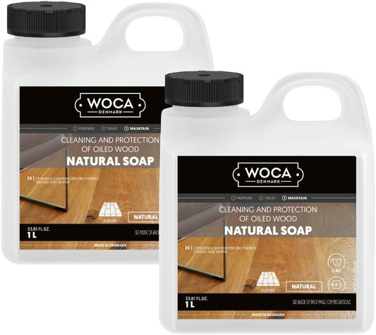 WOCA Denmark Natural Soap Bundle - 2x(1L) -Concentrated Cleaner for Oil-Treated Hardwood Floors, Furniture, Millwork, Cutting Boards, and Countertops.