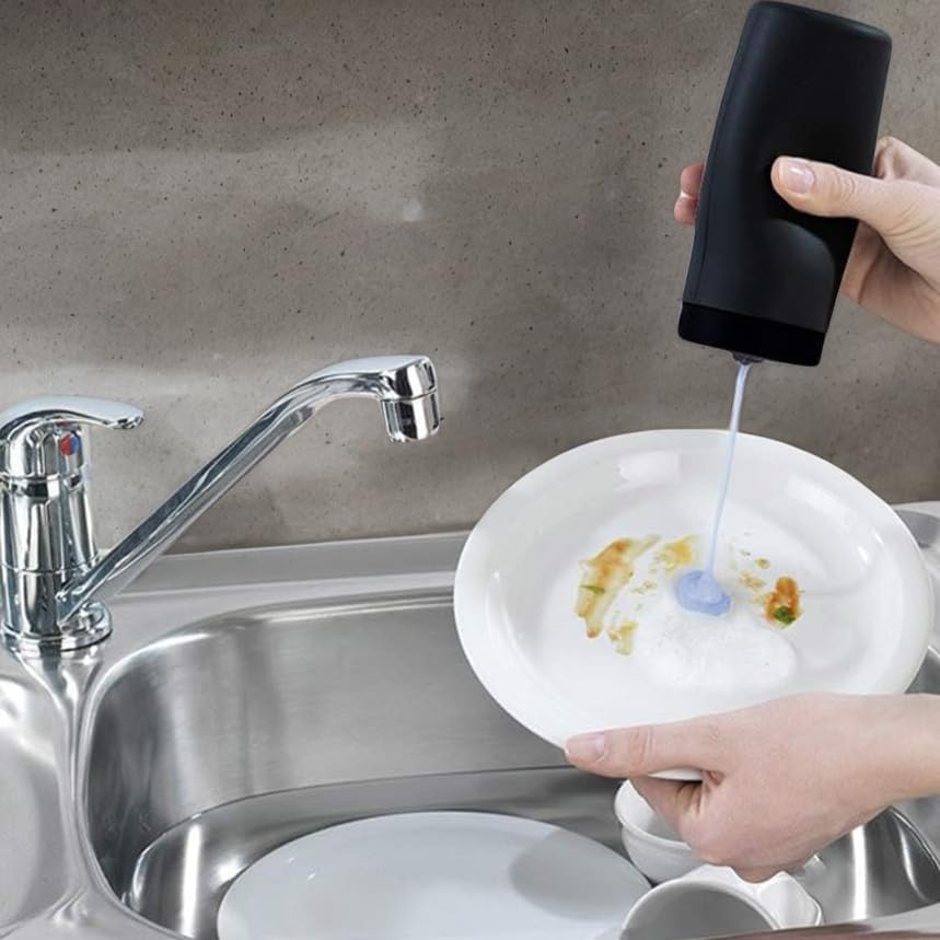 RefillableDish Washing Liquid Dispenser,Black Dish soap Dispenser,Silicone Squeeze Bottle for Dish soap in Kitchen and Bathroom,Dishwashing Liquid Container (Black)