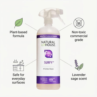 Enzyme All-Purpose Cleaner Spray - Natural House Surfy - Probiotic Multi-Surface Formula - Plant-Based, Septic Safe - Lavender Sage Scent - 32 oz
