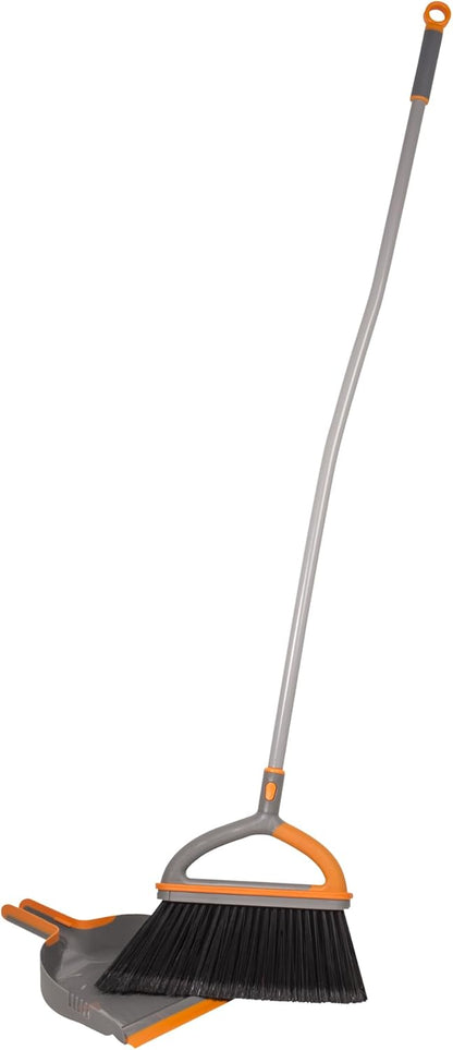 Casabella Quick 'n Easy Upright Broom and Dustpan Set, Multi-Surface for Tile, Wood & Laminate Floors, Gray
