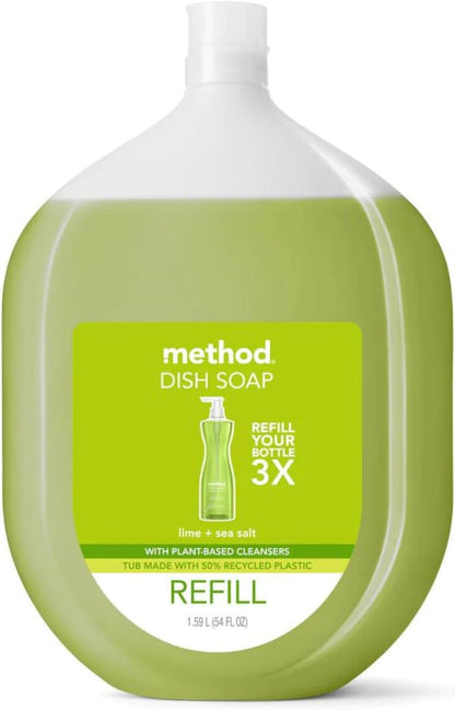 Method Gel Dish Soap, Lime + Sea Salt, Tough on Grease, 18 Fl Oz (Pack of 6)