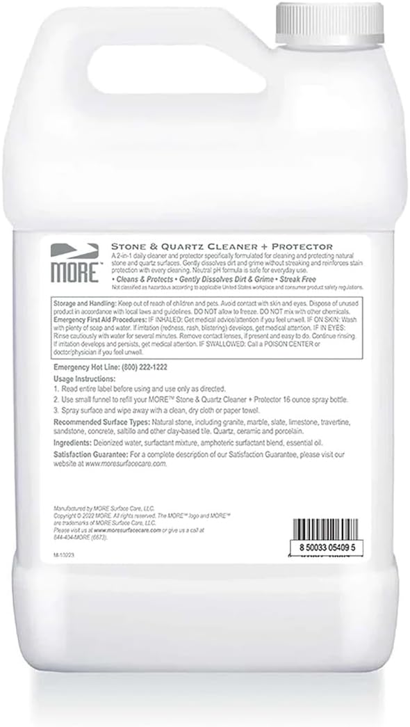 MORE Stone & Quartz Cleaner + Protector - Water-Based Surface Spray - Granite, Quartz & Marble Cleaner - For Kitchen & Bathroom Countertops & Floors - Peppermint-Thyme Essential Oil - Pint (16oz)