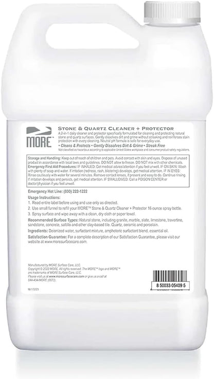 MORE Stone & Quartz Cleaner + Protector - Water-Based Surface Spray - Granite, Quartz & Marble Cleaner - For Kitchen & Bathroom Countertops & Floors - Peppermint-Thyme Essential Oil - Pint (16oz)