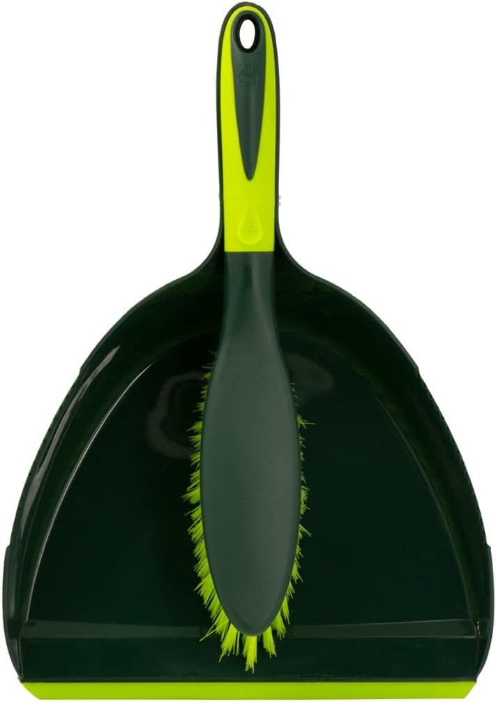 Pine-Sol Dustpan and Brush Set | Nesting Snap-On Design | Portable, Compact Dust Pan and Hand Broom for Cleaning with Rubber Grip Edge, Green