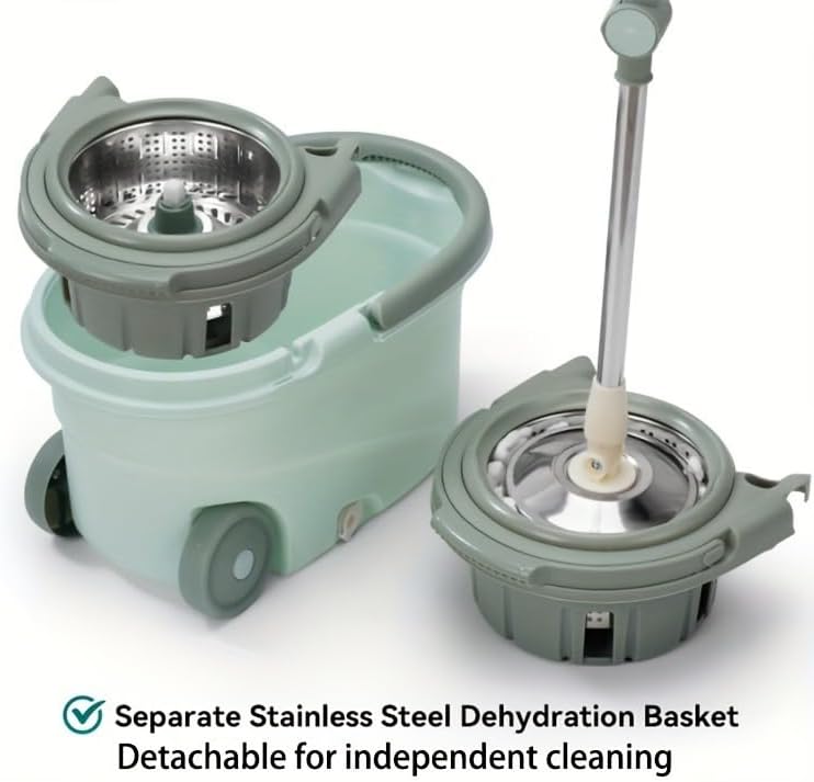 360° Spin Mop and Bucket System with Wringer, 61" Stainless Steel Handle & 3 Microfiber Refills, Self-Cleaning Floor Mop for Tile Hardwood Laminate