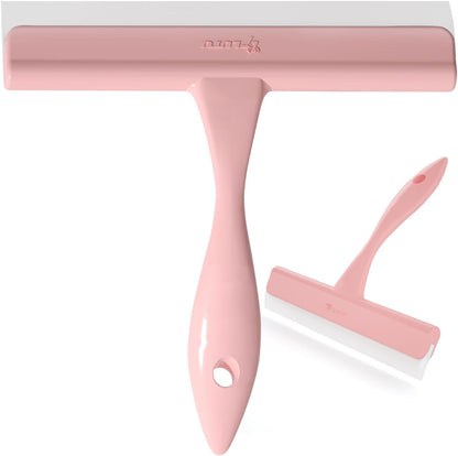 Shower Squeegee for Glass Doors, Bathroom Squeegee for Shower, Mini Window Squeegee, Home Bathroom Silicone Cleaner Tool, Suitable for Bathroom, Kitchen, Tile, Mirror, Car Glass, 8in Rose Pink