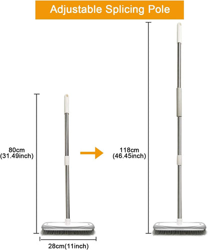 Push Broom,Pet Hair Removal Broom with Squeegee,Soft Silicone Bristle Broom with Long Handle,Non Scratch Carpet Sweeper Brush for Cat Dog Hair Hardwood(Orange) Extra Long for Tall People