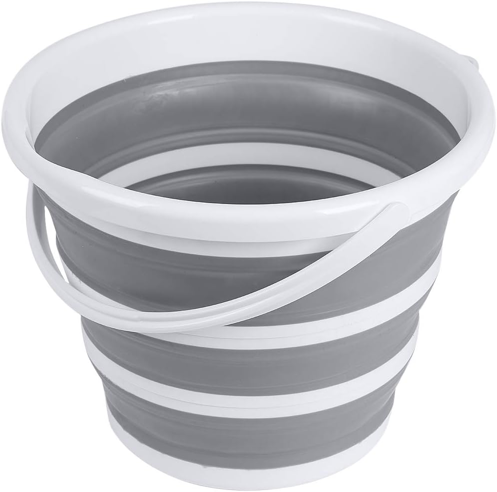 Brookstone Collapsible Bucket, Foldable Cleaning Bucket with Handle, Household Essentials Cleaning Basin and Dust Mop Bucket, Collapsible Wash Basin for Car Cleaning, [2.6 Gal. 10L] Square, Grey