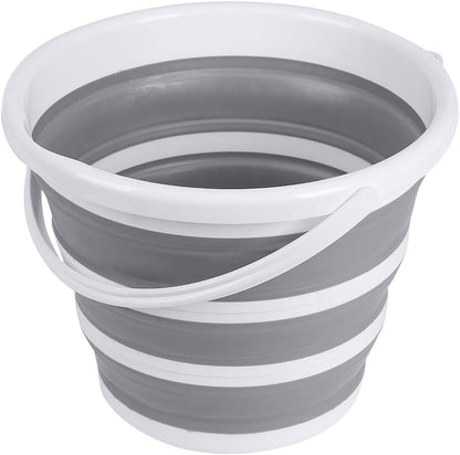 Brookstone Collapsible Bucket, Foldable Cleaning Bucket with Handle, Household Essentials Cleaning Basin and Dust Mop Bucket, Collapsible Wash Basin for Car Cleaning, [2.6 Gal. 10L] Square, Grey