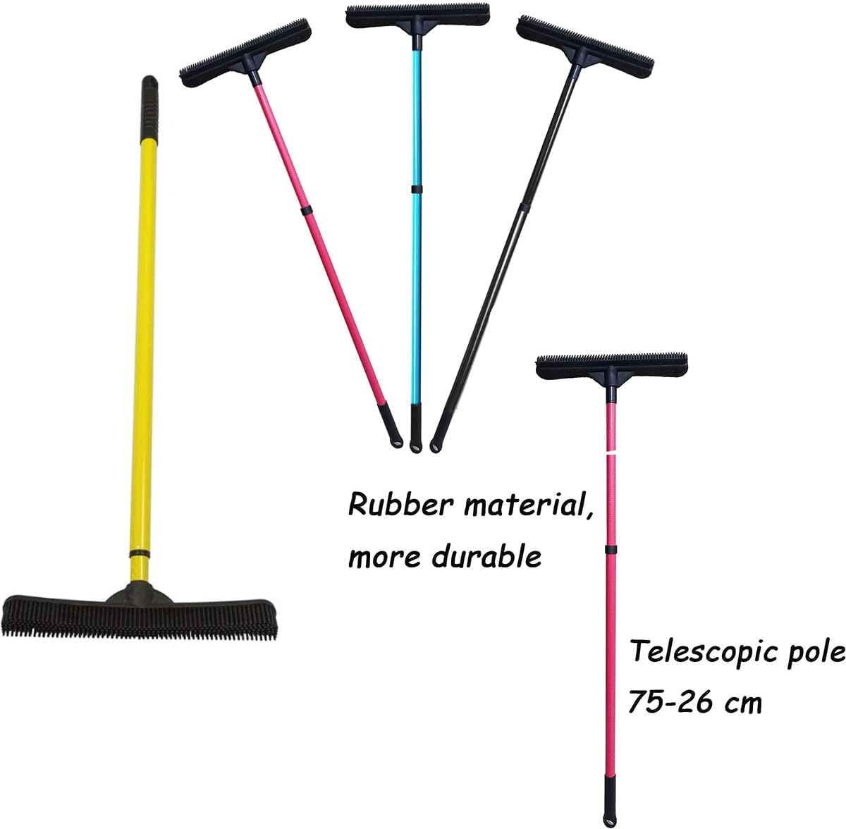 Pet Hair Remover Broom, Multifunctional Magic Broom, Rubber Broom Pet Hair Remover, Heavy Duty Pets Hairs Remove, Pets Hairs Removal Brooms for Carpets/Mats/Couch, Retractable (Black)