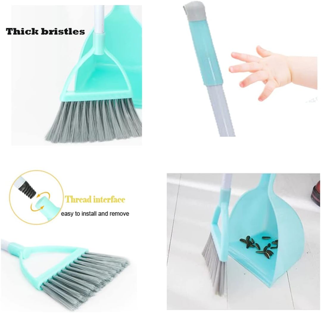 Mini Broom with Dustpan for Kids,Little Housekeeping Helper Set (Light Blue)