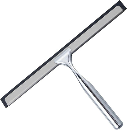 J&V TEXTILES All-Purpose Stainless Steel Shower Squeegee for Glass Doors with Adhesive Hooks, Squeegee for Shower Glass, Bathroom Household Cleaner Tool, 10 Inch (Gold)