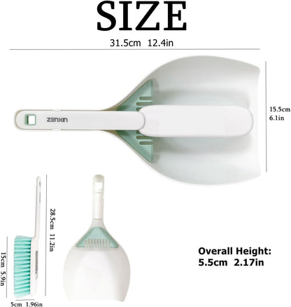 Small Hand Broom and Dustpan Set, Thick Stiff Brush Bristle, Little Dust Pan with Lint Removal Teeth,11", Portable, Compact