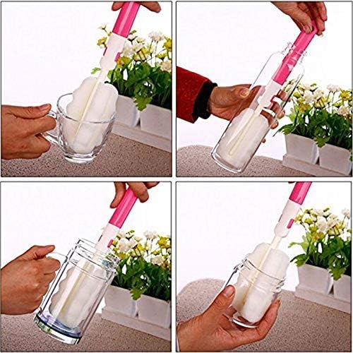 Bottle Brush Sponge Cup Brush Set with 4 Replacement Brush Head Portable Long Handle Water Bottle Cleaner Brush, for Baby Bottles Vacuum Flasks (4 Brushes + 4 Heads)