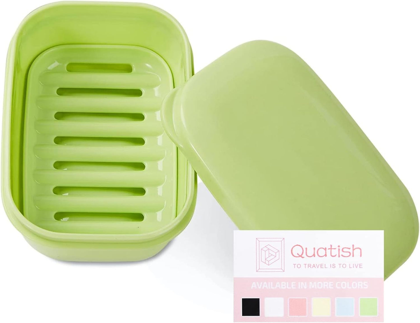 Quatish Leakproof Soap Dish with Lid & Draining Layer, Shatterproof Travel Bar Soap Holder Case Container, Portable Travel Size Toiletries Essentials for Camping, Gym, Bathroom, Black