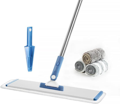 CQT Commercial Flat Microfiber Floor Mop Cleaning System 18" Inch Wet Dry and Dust Hardwood with 4 Washable Pads Cleaner for Laminate Tile Stainless Steel Handle and Extension (PT12-WET)