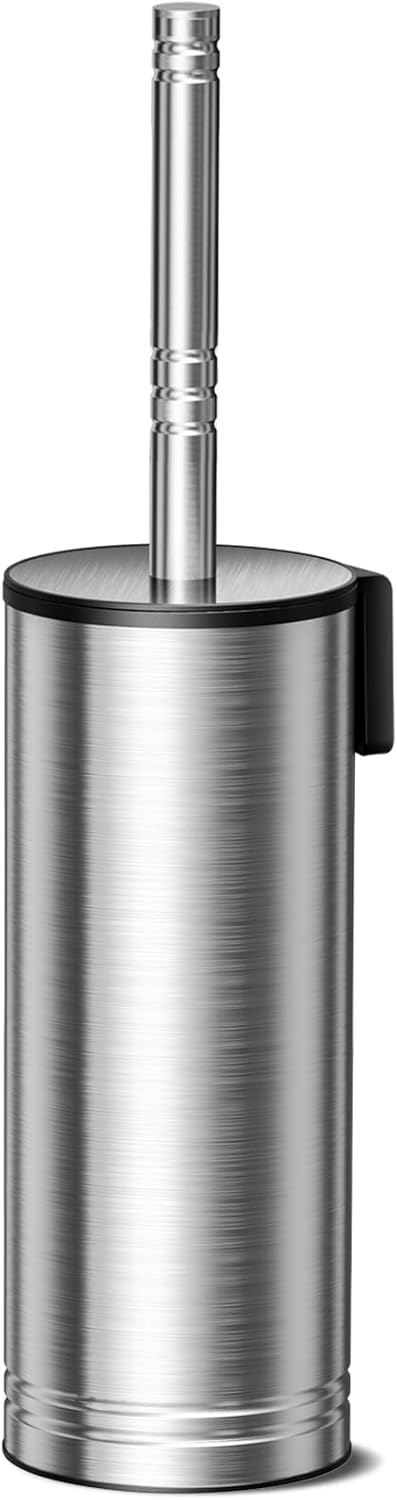 HAMITOR Toilet Brush and Holder Set: 304 Stainless Steel Heavy Duty Deep Cleaning Bowl Cleaner Brush with Curved Bristle - Space Saving Wall-Mounted for Home Apartment Bathroom Accessories Silver